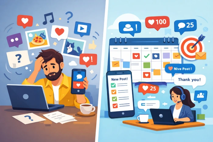 Social media mistakes businesses make infographic by Feedkrafts